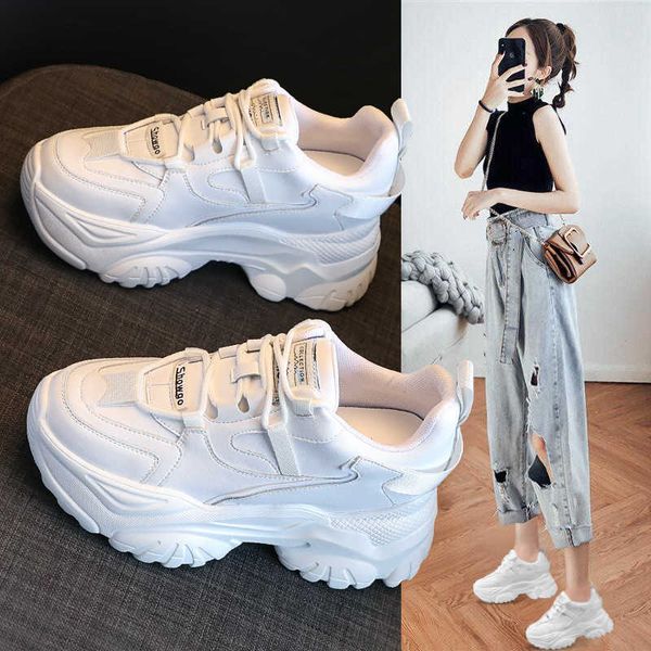 

2021 autumn inner heightening women's sho leather daddy sports casual