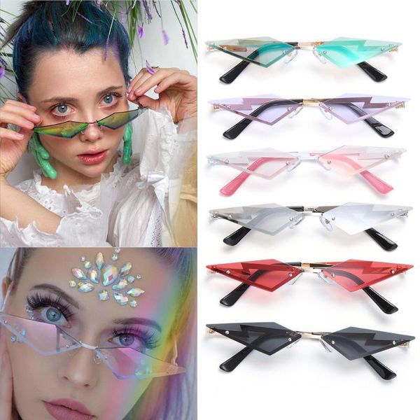 

Sunglasses 2021 Cat Eye Women Rimless Vintage Diamond Shape Glasses Mirrors UV400 Eyewear True Film Lens Sun