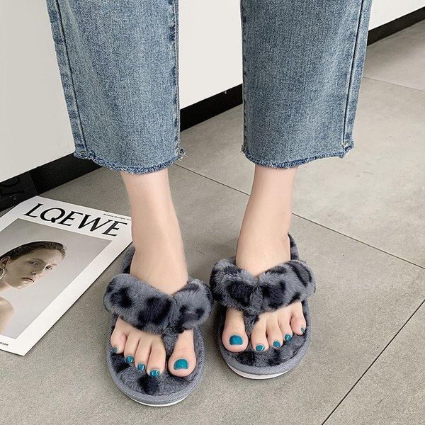

slippers warm fluffy pinch women cozy faux fur cross indoor floor slides fashion flat soft furry shoes ladies print flip flops, Black