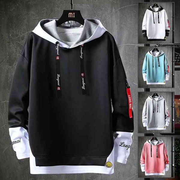 

spring autumn 's hoodie harajuku fashion korean streetwear sweatshirt casual clothing trend long sve hoodi men, Black