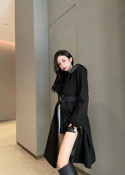 

women's trench coats 2021 winter women loose long sleeve jacket casual oversized coat female with belt warm wool blends overcoat street, Tan;black