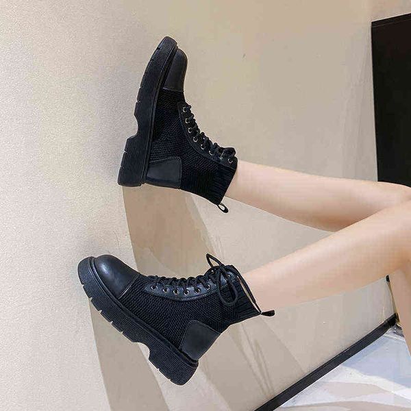 

winter women ankle boots black leather 2021 fashion autumn warm fur motorcycle non-slip waterproof female platform boots shoes y1105