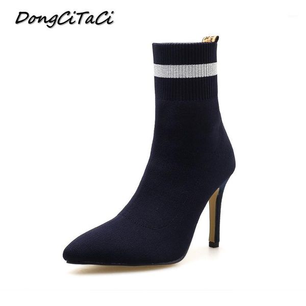 

dongcitaci autumn women knitting wool ankle boots shoes high heel pumps party wedding dress star knight short bootie1, Black