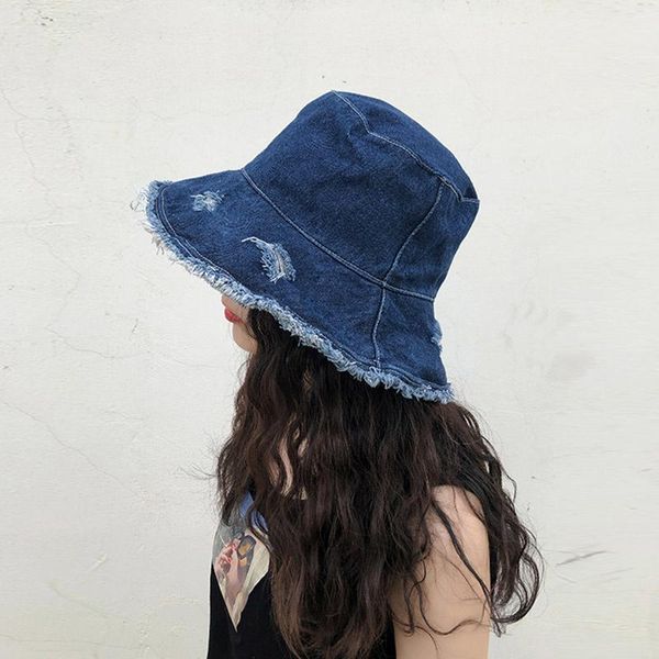 

wide brim hats maxsiti u vintage et hat hole denim man's women's fringed big fashion casual basin, Blue;gray