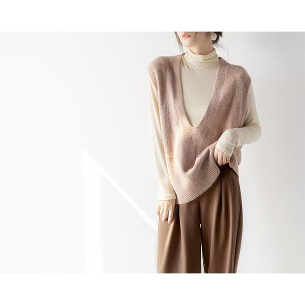

women's sweaters 2021 autumn winter v-neck solid seelveless long knit sweater streetwear harajuku casual loose wild outgoing vest femal, White;black