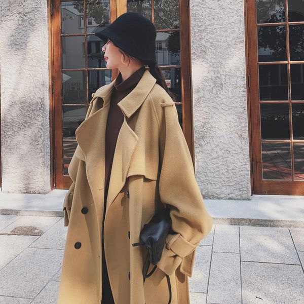 

women's jackets plus size long wool coat clothing autumn winter double-breasted jacket female outerwear casaco feminino i9o5, Black;brown