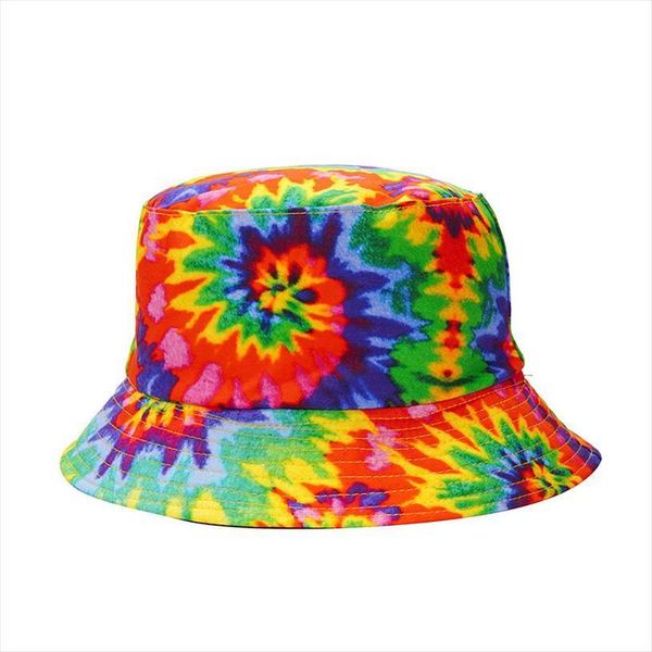 

fashion bucket hat women men harajuku rainbow print panama tie dye fishing caps hip hop reversible fisherman hats, Blue;gray