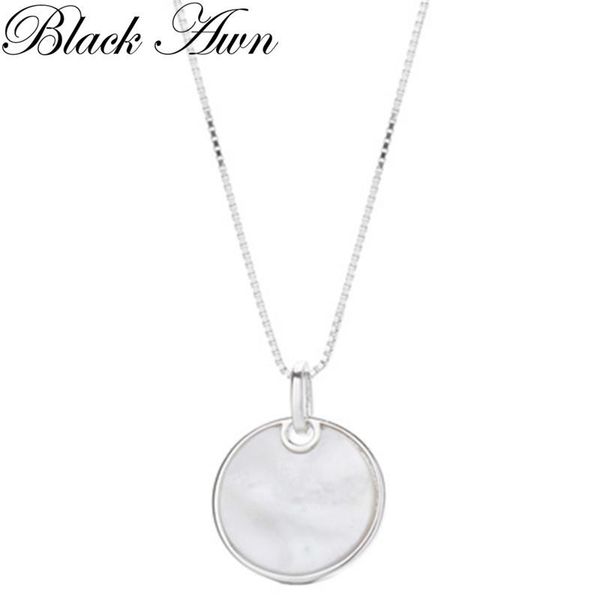 

chains black awn 925 sterling silver necklace pendant for women pearl shell round jewelry