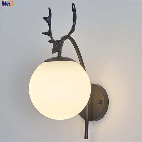 

glass ball led wall light creative black/gold iron deer bedroom sconce indoor lighting for home living room decor corridor aisle lamp