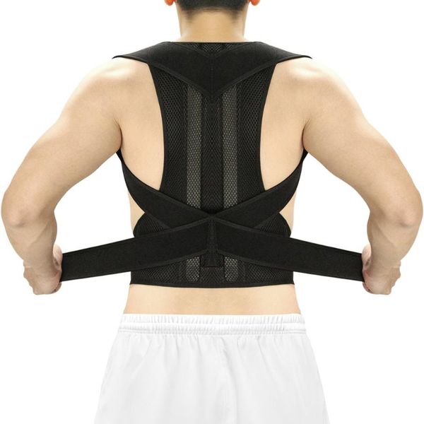 

adjustable correction belt waist trainer corset back posture corrector shoulder lumbar brace support, Black;gray