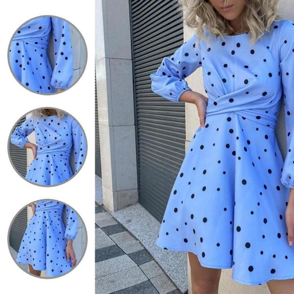 

casual dresses comfy women polka dot large hem dress for daily wear, Black;gray