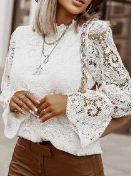 

women's blouses & shirts lace office for female size summer white women fashion long sleeve blouse casual ladies polos para mujer