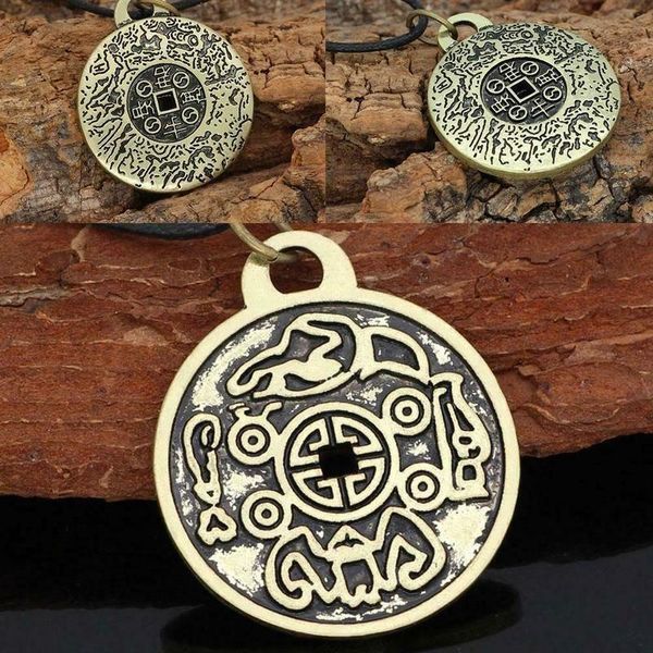 

pendant necklaces vintage amulet necklace bronze copper coin shape full of mystery retro rune simple long jewelry, Silver