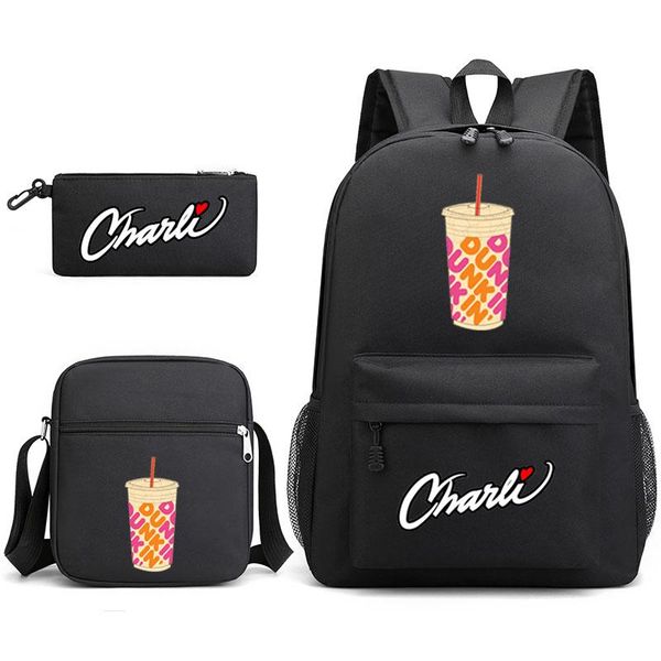 

backpack charli damelio merch student school 3 pcs bag pencil case shoulder