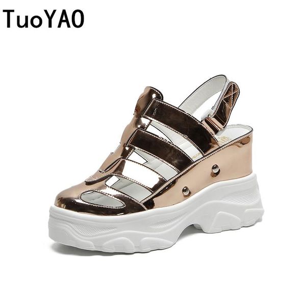 

summer women sandals silver wedge heels sneakers round toe high platform white flip-flops thick bottom, Black