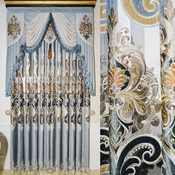 

curtain & drapes european luxury living room blackout embroidered voile blue cloth window bedroom bay drape fabric blinds