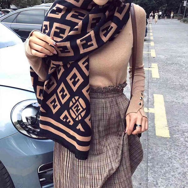 

70% off design korea double imitation cashmere scarf thickened double-sided simple printing versatile warm air conditioning shawl, Blue;gray