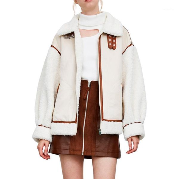 

women's jackets winter women thick vintage splice suede jacket coat loose warm lambswool biker outwear female oversize faux leather ove, Black;brown