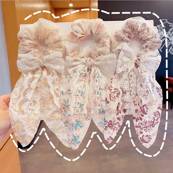 

girls hair accessories tie hairbands bands headbands cute childrens bow ring flower lace scrunchies b8024, Slivery;white
