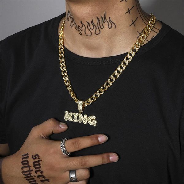 

pendant necklaces men hip hop king letters necklace cuban chain bling punk male fashion jewelry gift, Silver