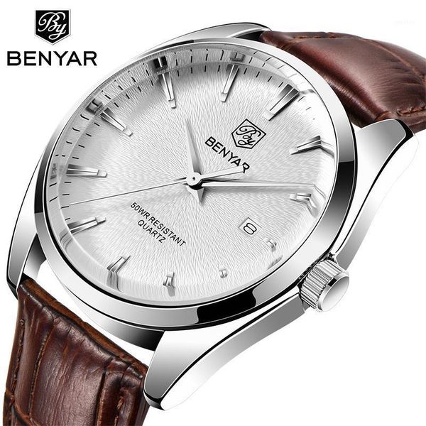

wristwatches benyar 2021 brand men sport quartz watch luxury waterproof wristwatch fashion casual relogio masculino, Slivery;brown