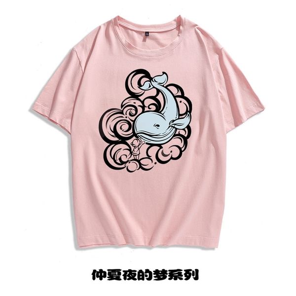 

off shoulder t-shirt brand short loose ice porcelain cotton midsummer dream cartoon half sleeve men's fashion, White;black