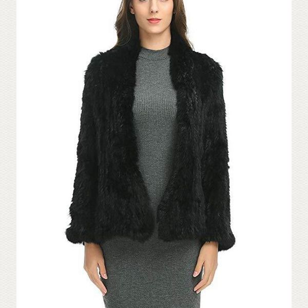 

women's fur & faux women coat 100% natural jacket keep warm h426, Black