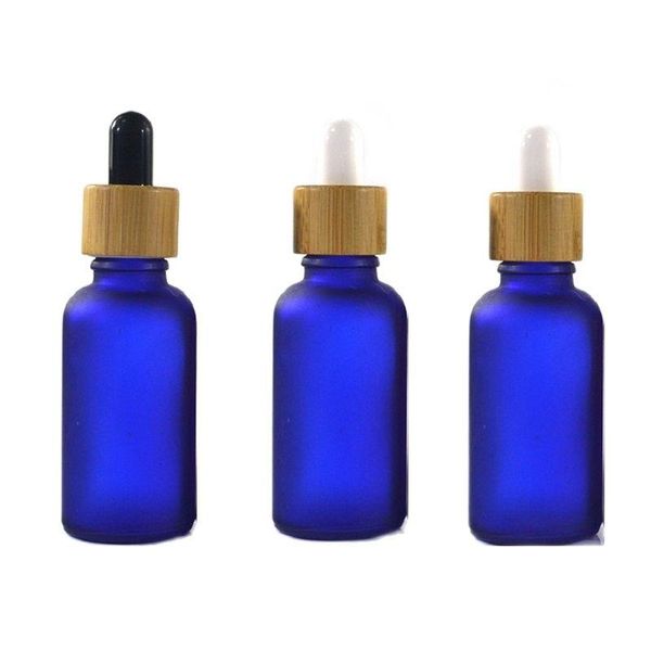 

storage bottles & jars 5ml 10ml 15ml 20ml 30ml 50ml 100ml empty essential oil dropper refillable blue frost glass container bamboo wood lid