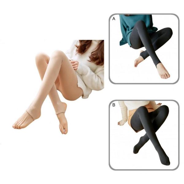 

men's socks thermal winter tights breathable comfortable high stretchy plush warm slim leggings fake legs stockings, Black