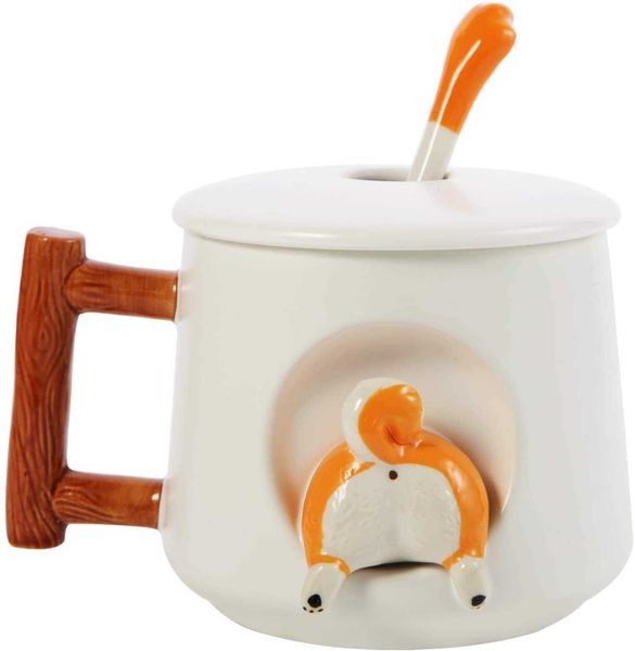

ceramic coffee mug 14.4oz, large tea cup for office and home,lovely cute puppy shiba inu embossment,dishwasher and microwave safe,1