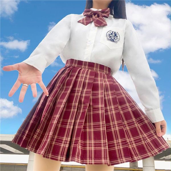 

clothing sets japanese korean school skirt for girls sailor uniform women high waist pleated lady summer slim harajuku skirts, White