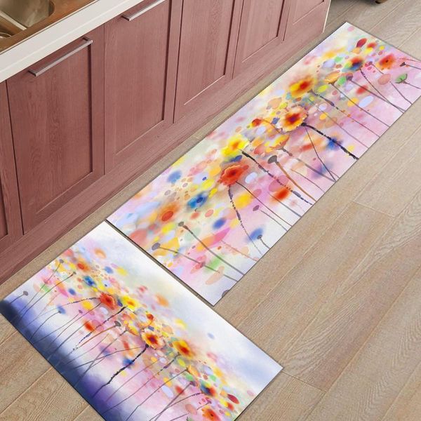 

plant flowers watercolor painting art home floor mat kitchen rug anti-slip indoor doormat carpet for living room bathroom carpets