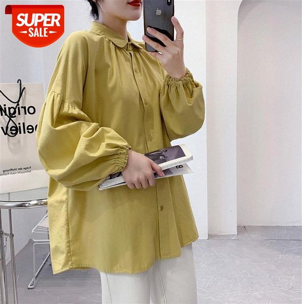 

li zhiqi western style age-reducing lapel loose mid-length elastic puff sleeve baby shirt female 110280 #ni1m, Black;gray