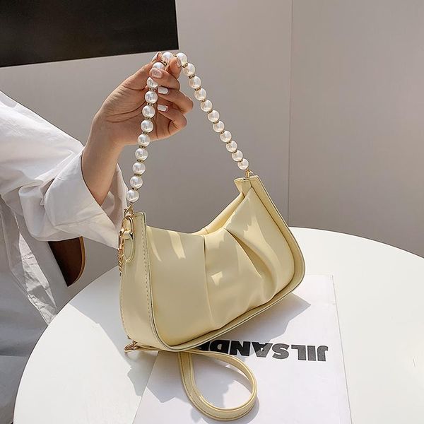 

summer small fresh shoulder bag pearl decoration trend all-match messenger fashion 2021 handbag yellow totes