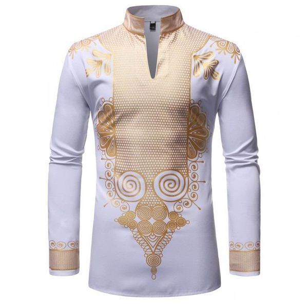 

black african dashiki print shirts men fashion hip hop streetwear afrian clothes slim fit long sleeve male chemise, White;black