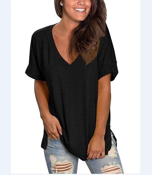 

women's t-shirt v-neck short sleeve loose mx6g, White