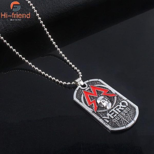 

chains game metro exodus 2033 necklace dog tag skull metal pendant cosplay props women men leisure jewelry gift, Silver