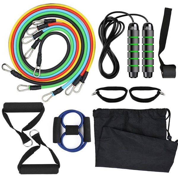 

13pcs home gym resistance bands set workout fintess exercise tube jump rope door anchor ankle straps band