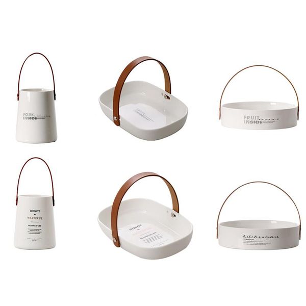 

storage bottles & jars unique chic nordic ceramics jar bottle with leather handle minimalist desk organizer flower vase cont