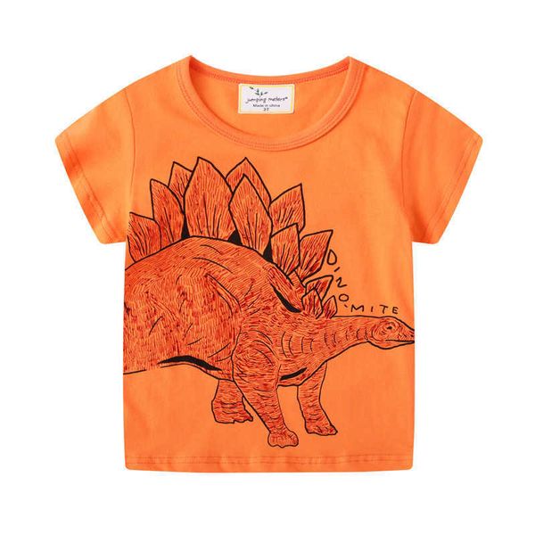 saltando metros bebê meninos dos desenhos animados camiseta miúdos ees de manga curta de manga de verão com dinossauros impresso camisas crianças 210529