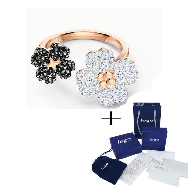 

cluster rings 2021 fashion accessories swa latisha ring rose gold elegant clover decoration lady classic romantic gift engagement, Golden;silver