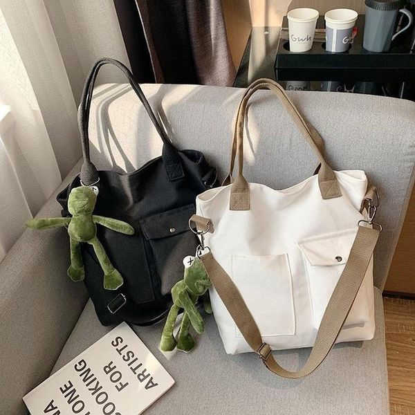 

evening bags canvas tote women's bag cotton cloth shoulder shopper black for woman japanese girl student school eco shopping handbags
