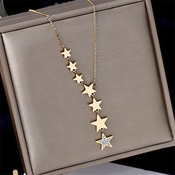 Collana girocollo con stelle in acciaio inossidabile per donna Etrendy Nuovo design Temperamento Gioielli Collane lunghe Regali