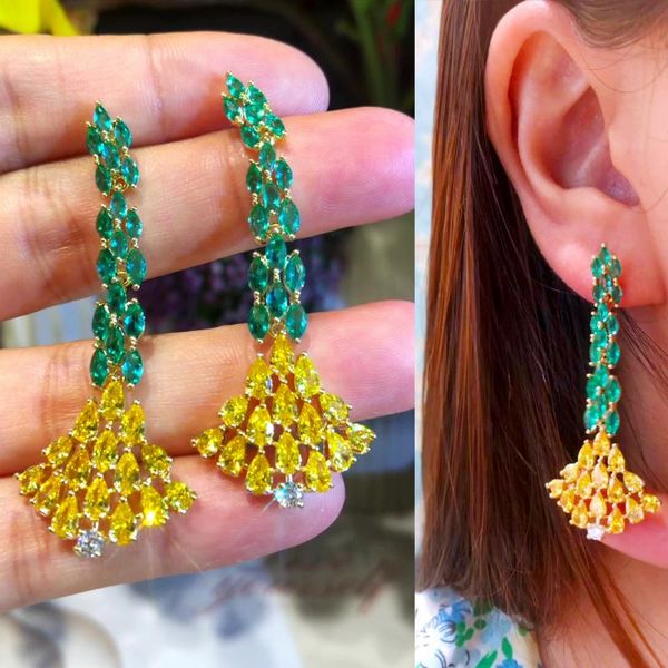 

dangle & chandelier missvikki luxury austrian crystal yellow pink pendant earrings for women wedding bridal jewelry high quality, Silver