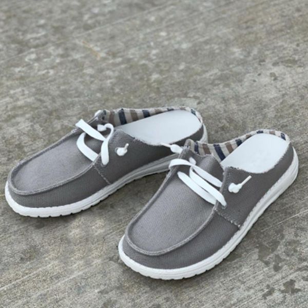 

slippers 2021 women casual solid color flat lace-up canvas ladies fashion sandals outdoor comfy female footwear, Black