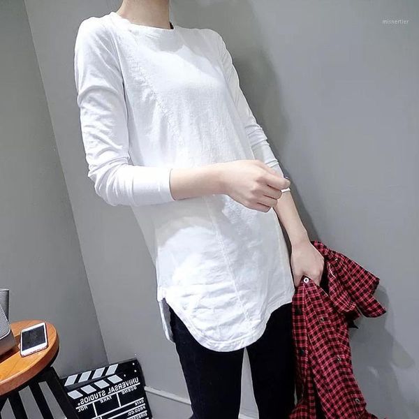 

plus size 3xl t shirt women o neck long sleeve autumn casual female tee ladies solid cotton loose women's t-shirt, White