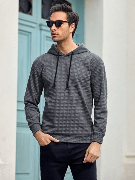

men quilted drawstring hoodie d8zt#, Black