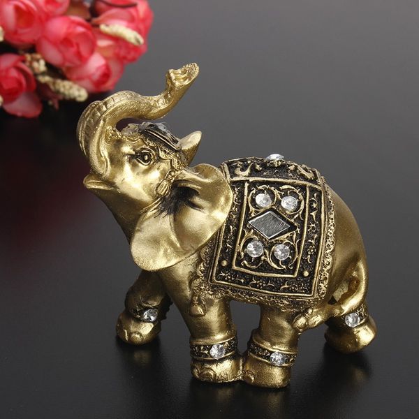 Requintado Feng Shui Elegante Elephant Statue Lucky Riqueza Figurine Ornaments Presente Para Home Office Desktop Decoração Crafts 210414