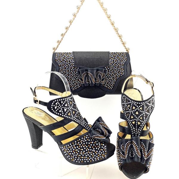 

dress shoes olomm black color italian ladie and bag sets decorated with rhinestone african matching bags qw-28