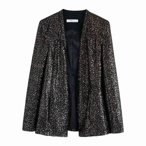 Blazer a maniche lunghe da donna elegante Giacche con paillettes da donna alla moda Streetwear Abiti lunghi da donna slim Chic Cardigan da ragazza 210427